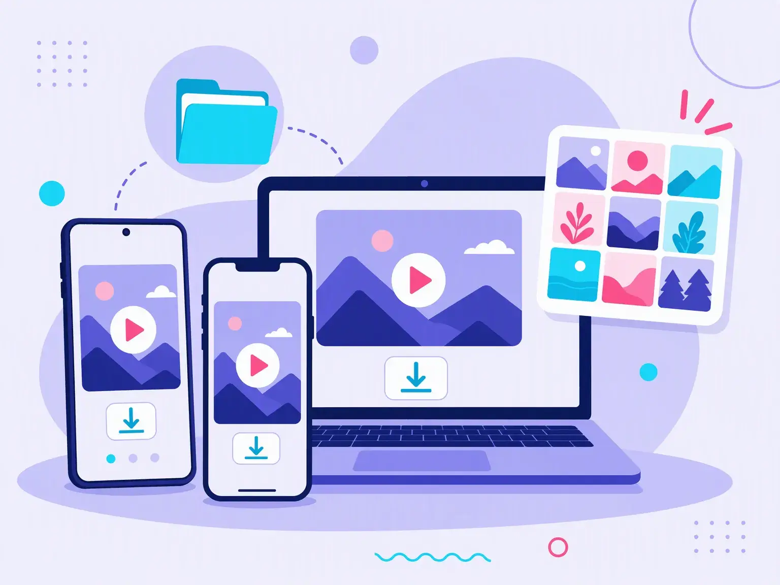 Android phone, iPhone and laptop downloading TikTok videos