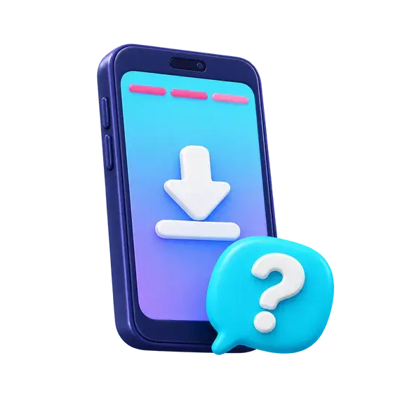 Download di una storia TikTok su un telefono accanto a un fumetto con un punto interrogativo