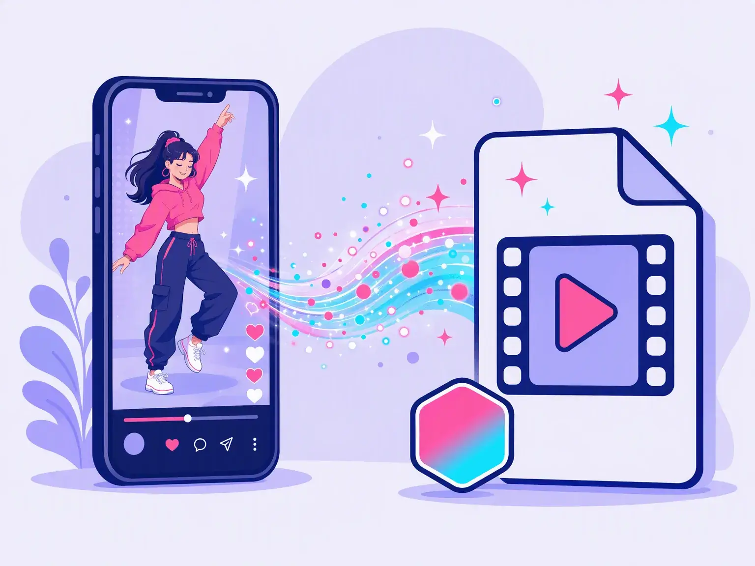 A TikTok video on a phone being saved as an MP4 video file